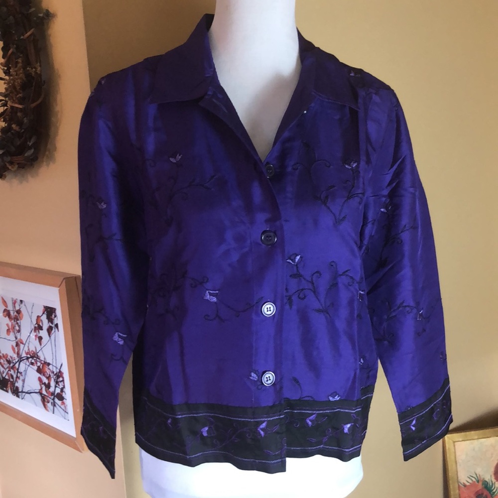 COLDWATER CREEK Size XS-Small Petite Silk Embroidery Luscious Vivid Purple NEW